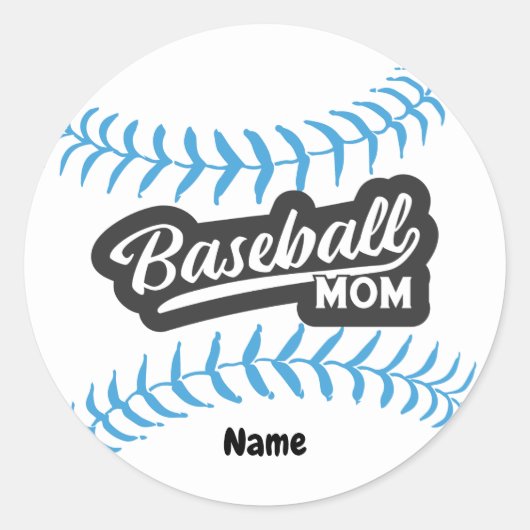 Rond Mère de baseball avec le nom Classic Round Sticker (Devant)