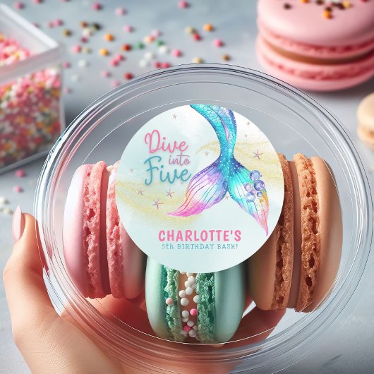 Rond Mermaid tail Dive into Five Glitter Sticker