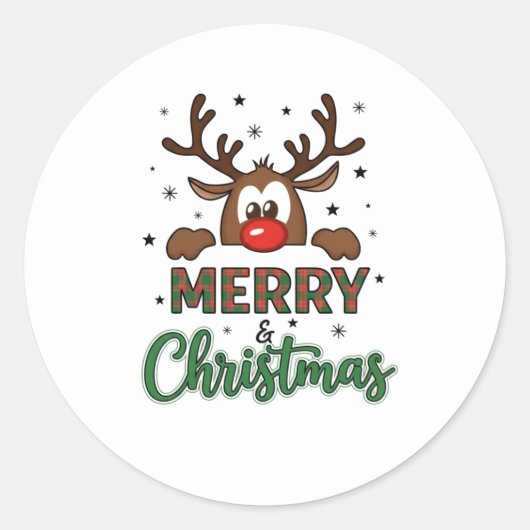Rond Merry Christmas Reindeer Sticker (Devant)