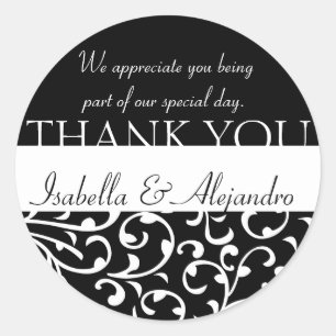 Rond Message de Merci mariage damassé Favoriser Sticker