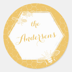 Rond Miel Bee Jaune Nom personnalisé Sticker Mariage