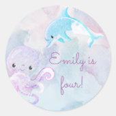 Rond Mignonne sous l'aquarelle de mer Sticker d'anniver (Devant)