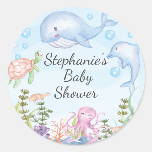 Rond Mignonne sous le Baby shower de mer Favor Sticker (Devant)