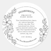 Rond Minimal Floral Black and White Ingredients Sticker (Devant)