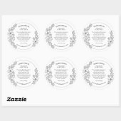 Rond Minimal Floral Black and White Ingredients Sticker (Feuille)