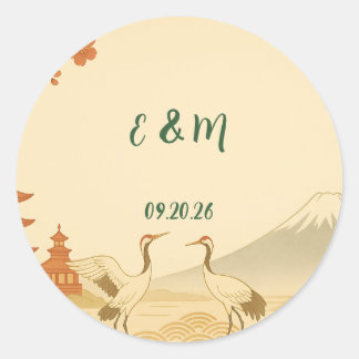 Rond Minimalist Japanese Cherry Blossom Wedding Sticker