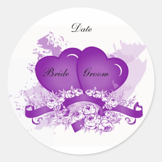 Rond Modèle Sticker Enveloppe Coeur Violet (Devant)