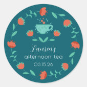 Rond Modern Floral Afternoon Tea Party Round Sticker (Devant)