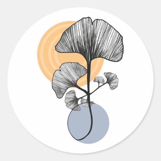 Rond Modern Ginkgo Leaf Botanical Round Sticker (Devant)