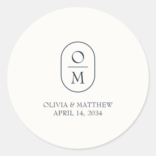 Rond Modern Minimal Couple Monogram Wedding Sticker (Devant)