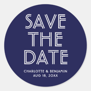 Rond Modern Navy Blue Enregistrer Le Sticker Date
