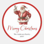 Rond Modern Santa Claus Holiday Label Sticker Design (Devant)