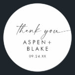 Rond Modern Script Thank You Wedding Favor Sticker<br><div class="desc">These modern script thank you wedding favor stickers are perfect for a minimalist wedding reception. The simple black and white design features unique industrial lettering typography with modern boho style. Customizable in any color. Keep the design minimal and elegant, as is, or personalize it by adding your own graphics and...</div>