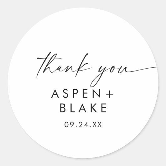 Rond Modern Script Thank You Wedding Favor Sticker (Devant)