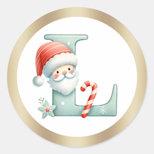 Rond Monogram letter L, Santa hat Christmas Sticker (Devant)