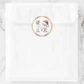 Rond Monogram letter M, Santa hat Christmas Sticker (Sac)