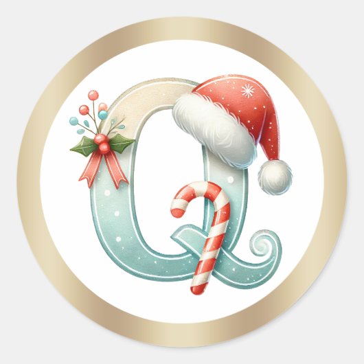 Rond Monogram letter Q, Santa hat Christmas Sticker (Devant)