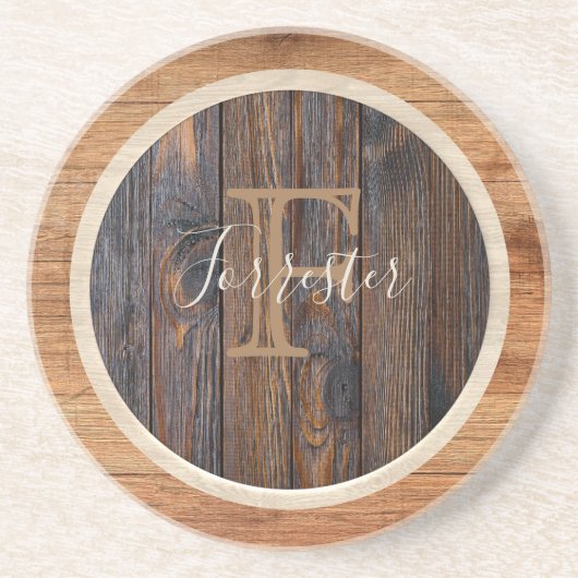 Rond Monogram Onderzetter van Rustiek Hout (Voorkant)