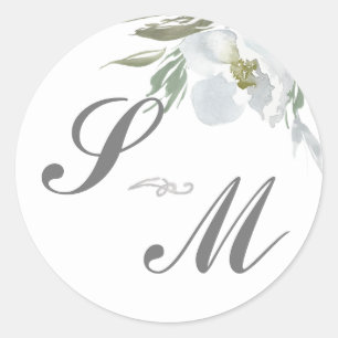 Rond Monogramme bleu Dusty Mariage Favor Sticker