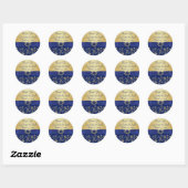 Rond Monogramme bleu, Gold Floral Wedding Favor Sticker (Feuille)