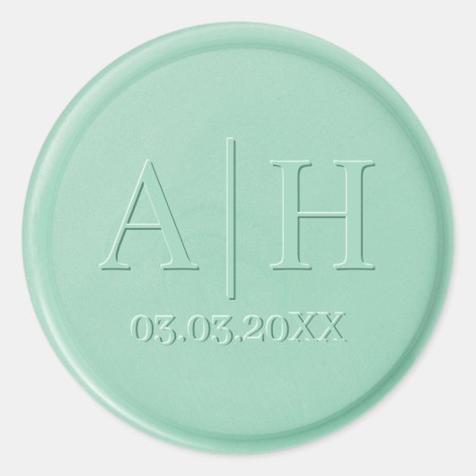 Rond Monogramme Date Mint Green Wax Seal Sticker (Devant)
