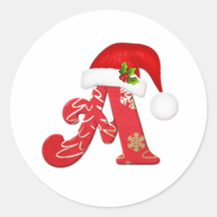 Rond Monogramme lettre A, Sticker de Noël du chapeau de