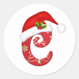 Rond Monogramme lettre C, Sticker de Noël du chapeau de