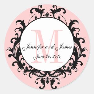 Rond Monogramme Mariage rose chic Noms Date Sticker