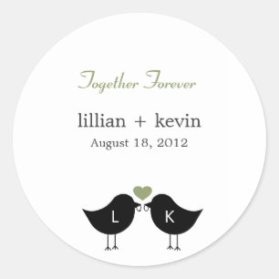 Rond Monogramme Oiseaux Mariage Faveur Sticker - Sage