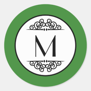 Rond Monogramme vintage vert - Sticker circulaire