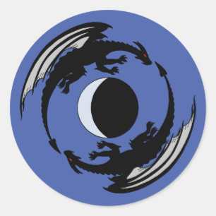 Rond Moon Dragons Imaginaire Design Sticker Classic Rou