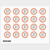 Rond Motif de Damas orange Monogramme Sticker initial (Feuille)