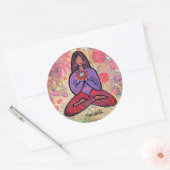 Rond Namaste Brown Haired Yoga Girl Sticker (Enveloppe)