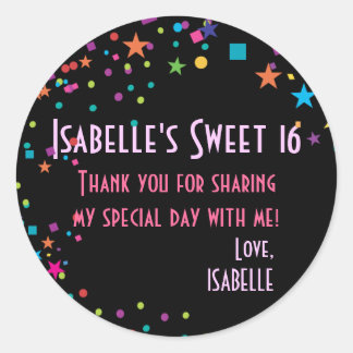 Rond Neon Lights Sweet 16 Club Party Favor Sticker