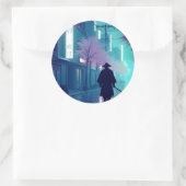 Rond Neon Samurai Sticker – Retro Anime Cyberpunk Tokyo (Sac)