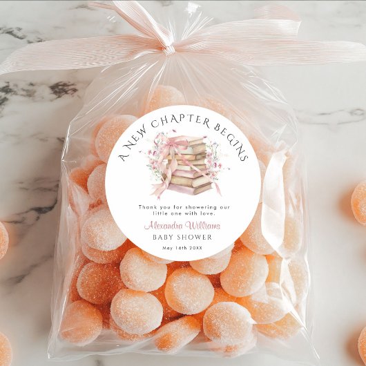 Rond New Chapter Begins Pink Baby Shower Shower Sticker