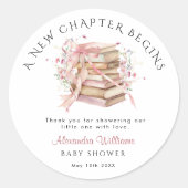 Rond New Chapter Begins Pink Baby Shower Shower Sticker (Devant)