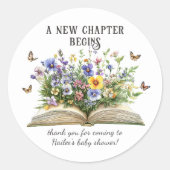 Rond New Chapter Begins Storybook Baby Shower Sticker (Devant)