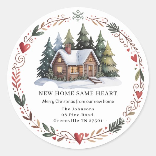 Rond New Home Return Address Christmas Holiday Sticker (Devant)