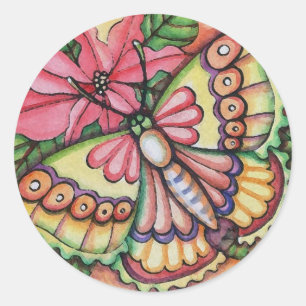 Rond Noël * Papillon & Poinsettia * Sticker