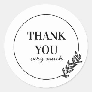 Rond Noir et blanc merci feuille floral sticker