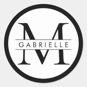 Rond Noir n Blanc Bordure Monogramme Favoriser Sticker 