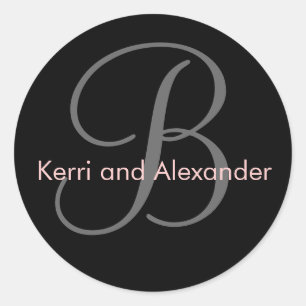 Rond Noms et monogramme initial B Sticker noir et rose