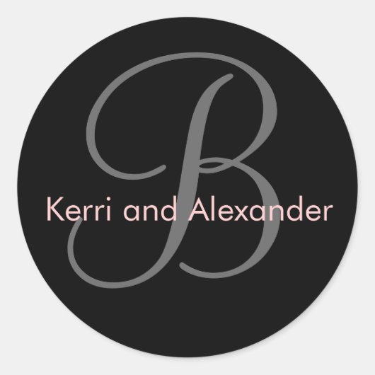 Rond Noms et monogramme initial B Sticker noir et rose (Devant)