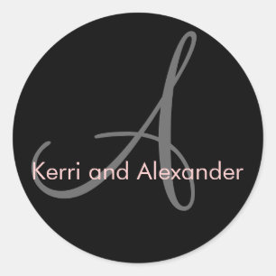 Rond Noms et monogramme initial Sticker noir et rose