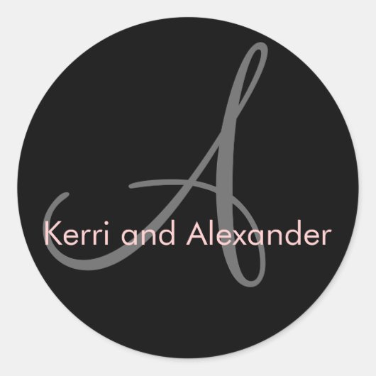 Rond Noms et monogramme initial Sticker noir et rose (Devant)