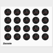 Rond Noms et monogramme initial Sticker noir et rouge (Feuille)