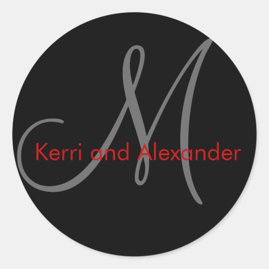Rond Noms et monogramme initial Sticker noir et rouge (Devant)