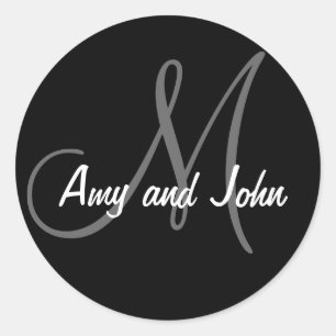 Rond Noms et Sticker Mariage Monogramme initial noir