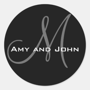 Rond Noms et Sticker Mariage Monogramme initial noir